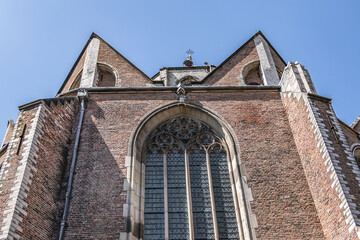 Late Gothic basilica Hooglandse Kerk (from fifteenth century) dedicated to St. Pancras - one of most beautiful and impressive churches in Leiden. Leiden, North Holland, the Netherlands.