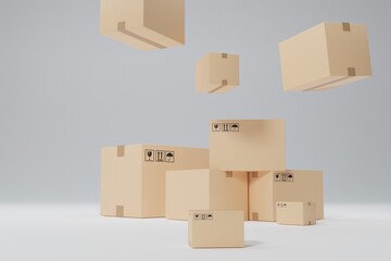 Cardboard boxes,cargo box,Parcel on white background.Concept for fast delivery service.delivery and shopping online concept.3D rendering illustration