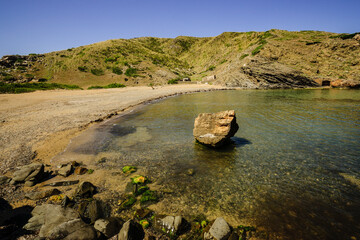 Fototapeta na wymiar Playa de Cala En Calderer, Ferreries, Menorca, Islas Baleares, españa, europa.