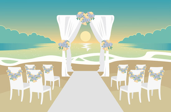 Colorful Beach Wedding Arch Decorations Vector Illustration