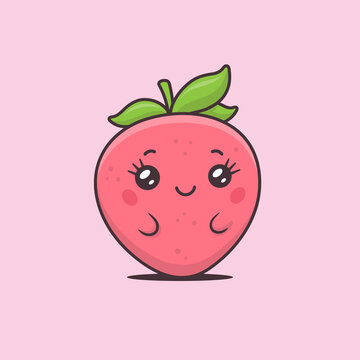 Cute kawaii strawberry mascot cartoon character vector illustration