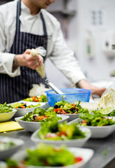 chef making salad in restaurant