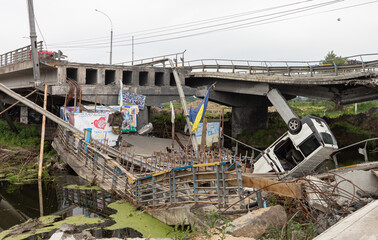 War in Ukraine. Crosses on the Irpin bridge
