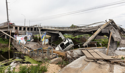 Fototapeta premium War in Ukraine. Crosses on the Irpin bridge