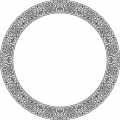 Vector monochrome round oriental ornament. Arabic patterned circle of Iran, Iraq, Turkey, Syria. Persian frame, border. For sandblasting, laser and plotter cutting..