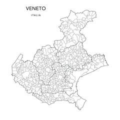 Vector Map of the Geopolitical Subdivisions of the Region of the Veneto or Venetia with Provinces and Municipalities (Comuni) as of 2022 - Italy