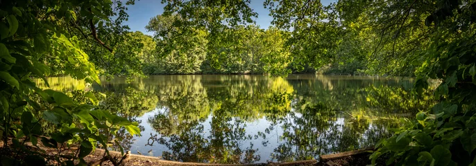 Gordijnen Beauty in nature at one of the lakes in the Tiergarten public park in Berlin, Germany. Panorama shot. © Kristof