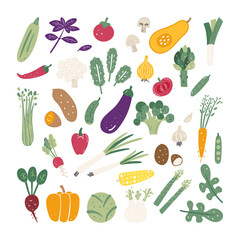 Collection of different doodle style vegetables