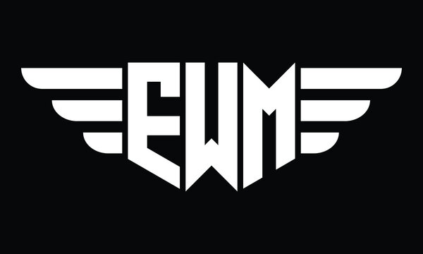 EWM three letter logo, creative wings shape logo design vector template. letter mark, wordmark, monogram symbol on black & white.	