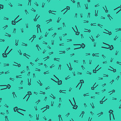 Black Blacksmith pliers tool icon isolated seamless pattern on green background. Vector