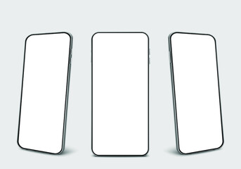 Realistic 3d black smartphone mockup isolated on background. modern mobile phone collection with copy space. technology vector illustration