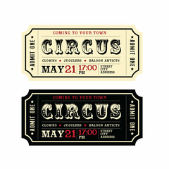 Black vintage retro simple tickets for circus, for movie, for events, for theater, for cinema