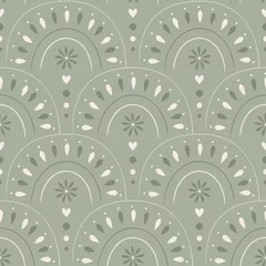 Fotobehang Stijlen patronen Cute boho seamless pattern in muted sage green color with arches. Vector background in modern bohemian style perfect for scrapbooking, textile, wrapping paper and stationery for kids and adults  © Svetlana Lerie