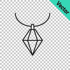 Black line Pendant on necklace icon isolated on transparent background. Vector