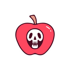 Apple skull, illustration for t-shirt, street wear, sticker, or apparel merchandise. With retro, and cartoon style.