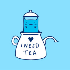 Cute cat inside a teapot, illustration for t-shirt, street wear, sticker, or apparel merchandise. With retro, and cartoon style.