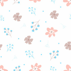 Seamless flower and leaf pattern. Abstract design with hand-drawn lines. Modern art for posters, social networks, fabrics, covers, textiles, wrapping paper. Vector illustration.