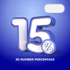 3D render number 15% percentage  sale progress blue