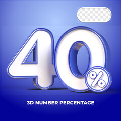 3D render number 40% percentage  sale progress blue