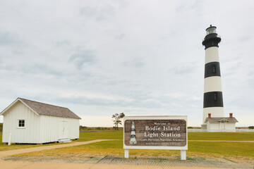 Bodie Island Lighthouse at Nags Head at early morning, Outer banks, North Carolina, USA. The lighthouse was built in 1872 and stands 156 ft tall and  is located on the Roanoke Sound side.