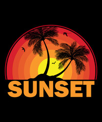 Palm tree sunset style retro vintage t-shirt design