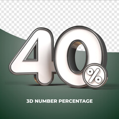 3D render number 40% percentage discount,progress,earning, PNG, transparent black color