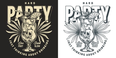 Fototapeta premium Party cocktail vintage emblem monochrome