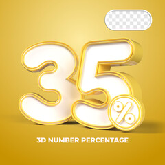 3D render number 35% percentage  sale progress Yellow color - obrazy, fototapety, plakaty