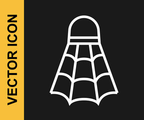 White line Badminton shuttlecock icon isolated on black background. Sport equipment. Vector