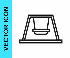 Black line Swing for kids summer games on playground icon isolated on white background. Outdoor entertainment equipment. Vector