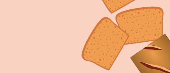 Banana bread slices, flat vector stock illustration with gluten free food as copy space template