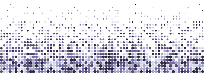 Modern purple and violet polka dot horizontal panorama background. Dots in faded matrix pattern. White background with colorful spotted pattern. Vertical gradient. Bottom frame with copy space © Alice