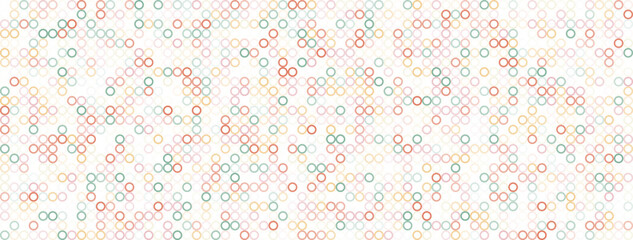Light abstract conceptual geometrical background in trendy pastel colors for web page, graphic design, catalog or texture. Horizontal panoramic template banner with halftone circles. Copy space