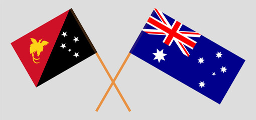 Crossed flags of Papua New Guinea and Australia. Official colors. Correct proportion