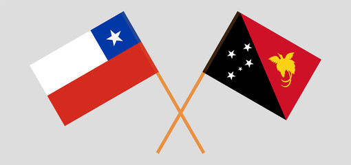 Crossed flags of Chile and Papua New Guinea. Official colors. Correct proportion