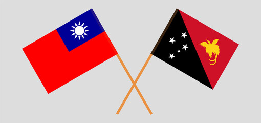 Crossed flags of Taiwan and Papua New Guinea. Official colors. Correct proportion