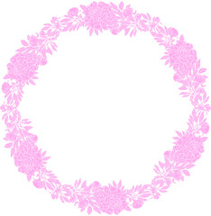 Vector wreath of flowers: light pink peonies, buds, leaves in pink color. Light, tender design for card, wedding invitation with empty place for text, poster, plate.