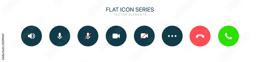 Poster Phone calling icon set. Streaming icon set. Video call buttons set. Collection of internet conversation buttons. A set of video communication elements. Stock vector EPS10.