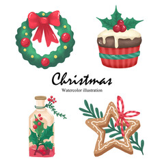 Watercolor Christmas element. Vector illustration