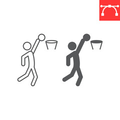 Basketball sport line and glyph icon, sport and play, man playing basketball vector icon, vector graphics, editable stroke outline sign, eps 10.