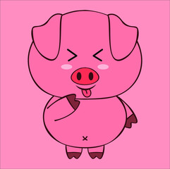 kawaii cute pig illustration line art vector design