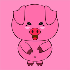 kawaii cute pig illustration line art vector design