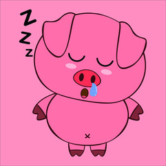 kawaii cute pig illustration line art vector design