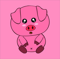 kawaii cute pig illustration line art vector design