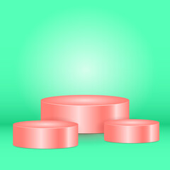 pink cylinder podium with green pastel background. 3d, simple, minimalist, modern, colorful and elegant style. suitable for pedestal, product display and stage showcase
