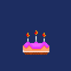 birthday cake with candle in pixel art style