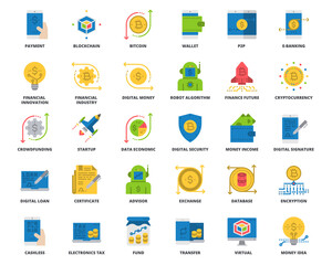 Financial Industry Icons Flat Color, Pixel Perfect Design Simple Set For Using In Website Graphics Report Logo Infographics, Best Quality Outline Symbol Collection Icon Vector Illustration