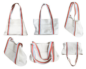 set of handcrafted tote bags from white leather