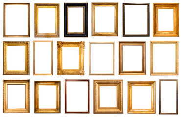 set of various blank vertical old picture frames