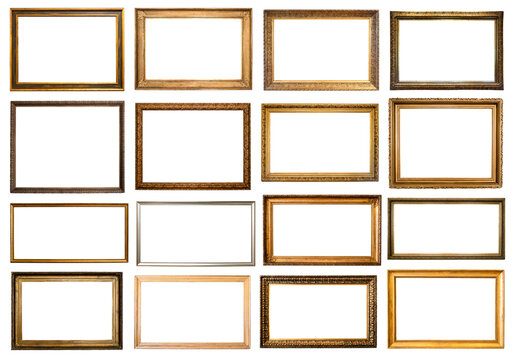 set of various blank horizontal old picture frames